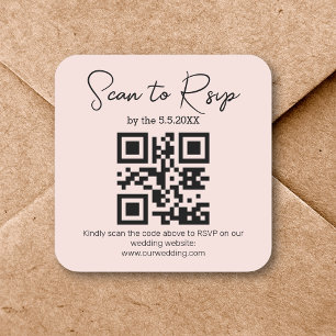 Elegante minimale RSVP QR-code bruiloft roze chiqu Vierkante Sticker