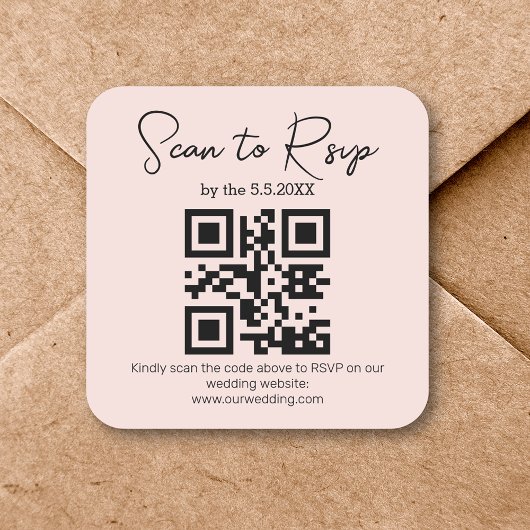 Elegante minimale RSVP QR-code bruiloft roze chiqu Vierkante Sticker