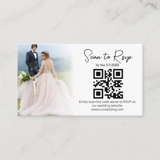 Elegante minimale RSVP QR-code trouwfoto Informatiekaartje (Voorkant)