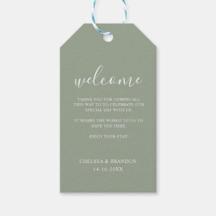 Elegante Minimale Rustieke Saliegroene Trouwbegroe Cadeaulabel
