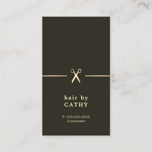 Elegante minimale schaar lijn haar stylist visitekaartje (Voorkant)