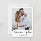 Elegante minimale script bruiloft 2 foto's bedankkaart (Voorkant)