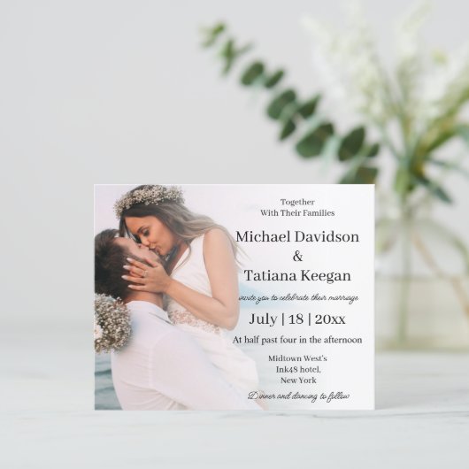 Elegante minimale script bruiloft foto uitnodiging (Staand voorkant)