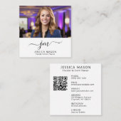 Elegante minimale script kalligrafie monogram foto vierkante visitekaartje (Voorkant / Achterkant)