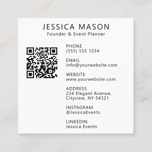 Elegante minimale script kalligrafie monogram foto vierkante visitekaartje (Achterkant)