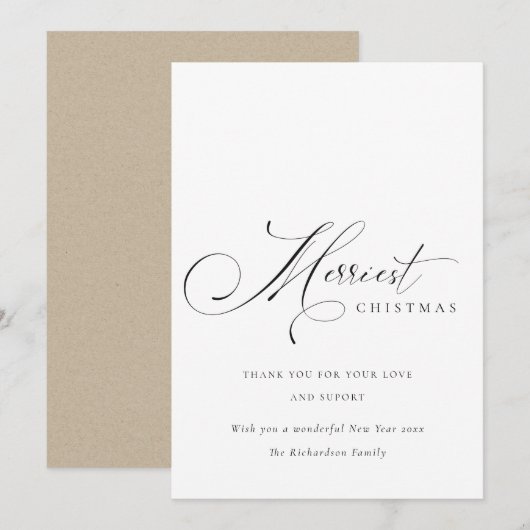 Elegante Minimale Script Merry Christmas Groet Feestdagenkaart (Voorkant / Achterkant)