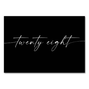 Elegante minimale script tafelkaarten nummer 28 kaart