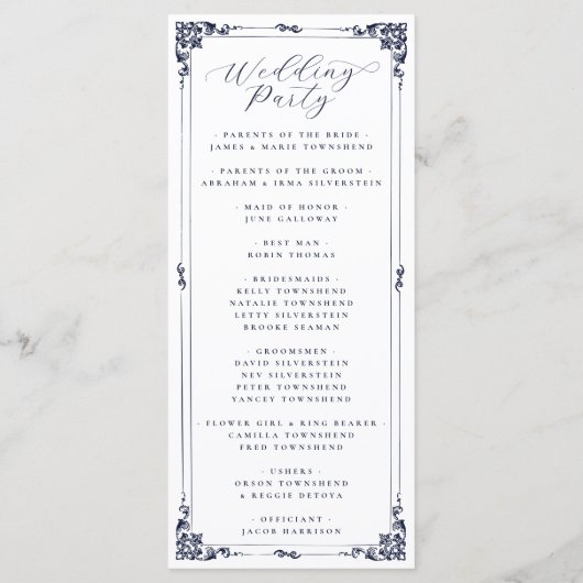 Elegante minimale script typografie rand bruiloft programmakaart (Achterkant)