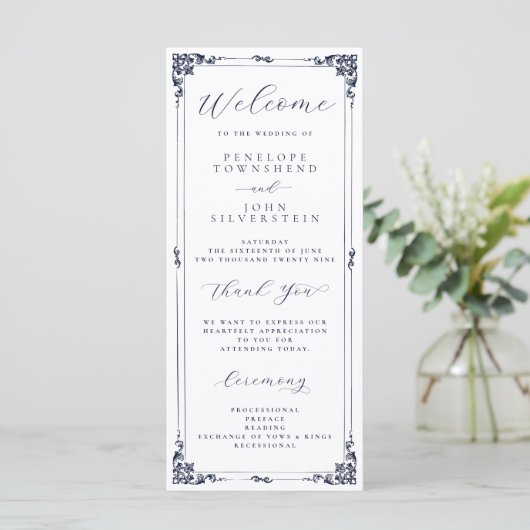 Elegante minimale script typografie rand bruiloft programmakaart (Staand voorkant)