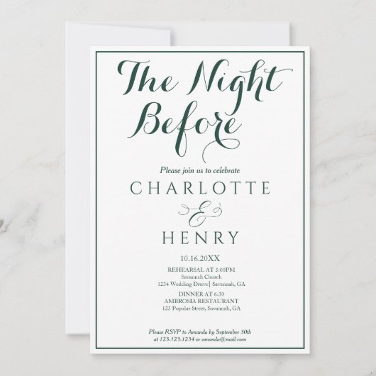 Elegante minimale smaragd de avond ervoor kaart (Voorkant)