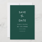 Elegante minimale smaragd groene bruiloft save the date (Voorkant)