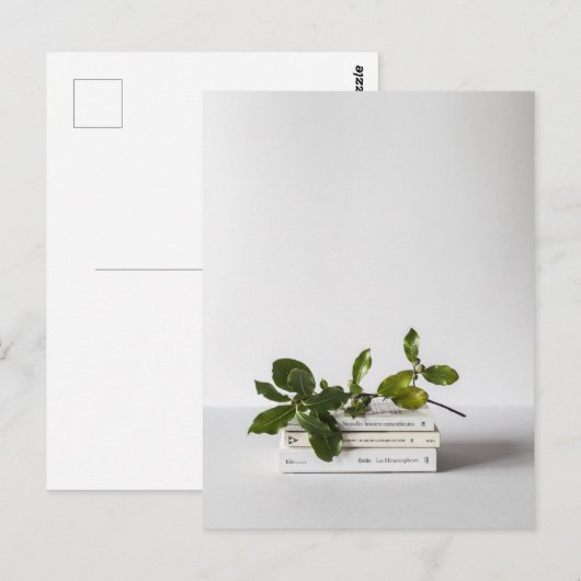 elegante minimale stapel van boeken botanische briefkaart (Voorkant / Achterkant)