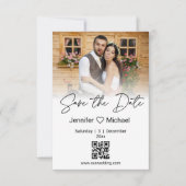 Elegante minimale stijlvolle QR code paar foto Save The Date (Voorkant)