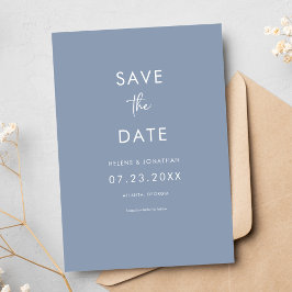 Elegante minimale stoffige blauwe bruiloft save the date