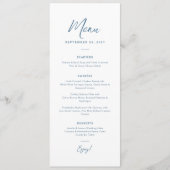 Elegante minimale stoffige blauwe script tekst bru menu (Voorkant)