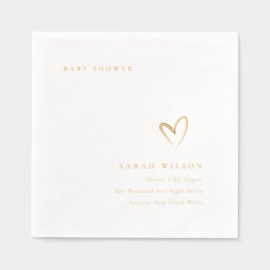 Elegante Minimale Topografie Hart Baby Shower Folie Servetten (Voorkant)