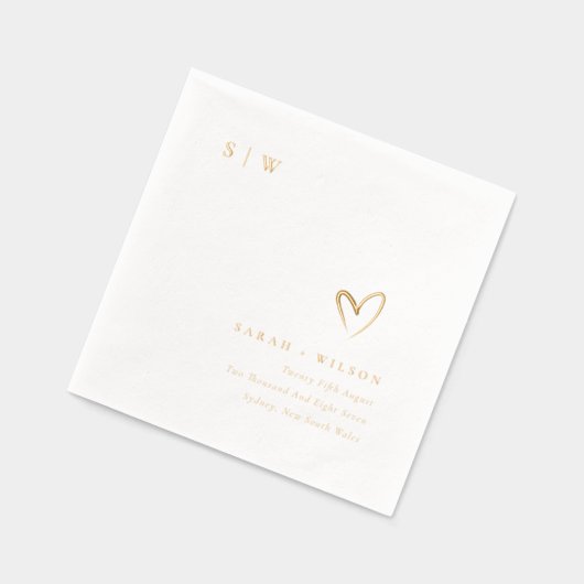 Elegante Minimale Topografie Hart Monogram Huwelij Folie Servetten (Links)