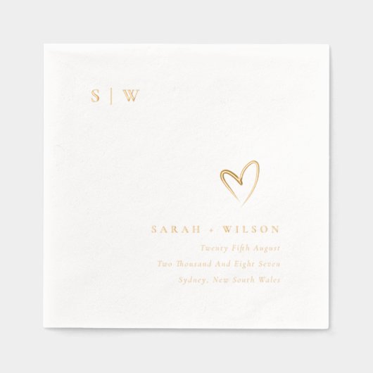 Elegante Minimale Topografie Hart Monogram Huwelij Folie Servetten (Voorkant)