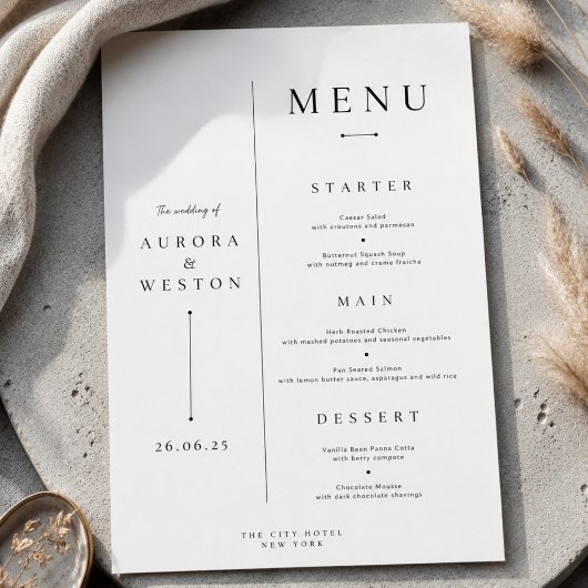 Elegante Minimale Trouwmenu Kaart Klassiek Modern