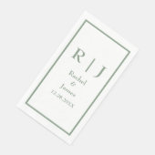 Elegante Minimale Trouwnaam in Saliegroen Monogram Servet (Hoek)