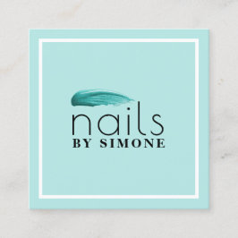 Elegante minimale turquoise nagellakslag vierkante visitekaartje