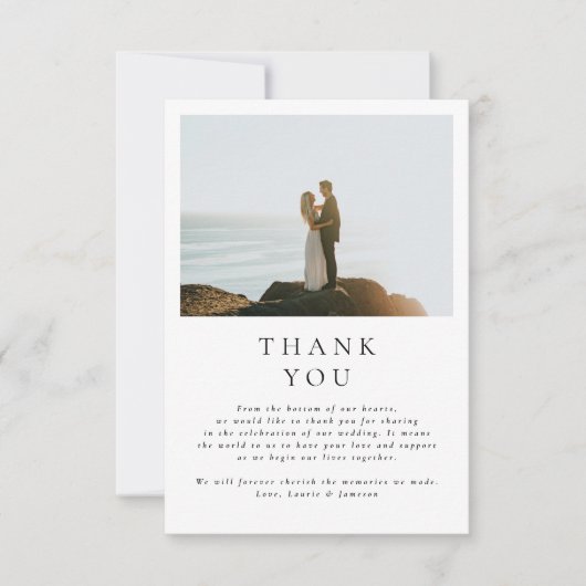 Elegante minimale typografie bruiloft foto Dank u Bedankkaart (Voorkant)