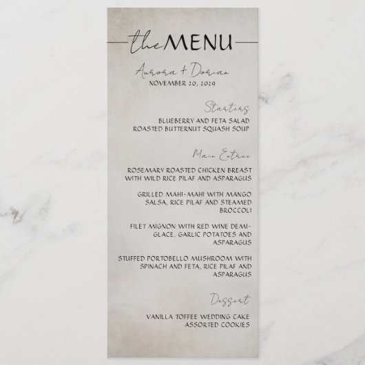 Elegante minimale typografie bruiloft menu (Voorkant)