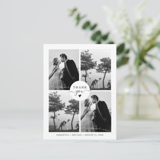 Elegante minimale vier foto bruiloft dank u briefkaart (Staand voorkant)