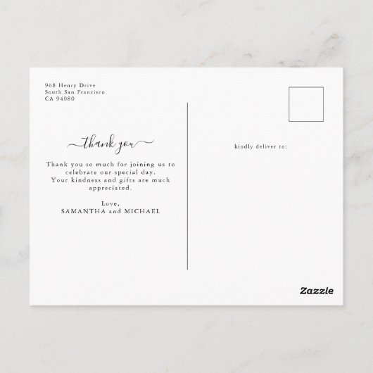 Elegante minimale vier foto bruiloft dank u briefkaart (Achterkant)