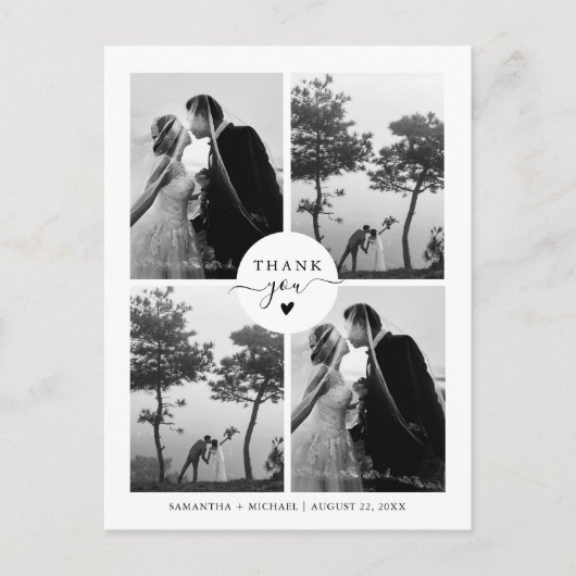 Elegante minimale vier foto bruiloft dank u briefkaart (Voorkant)