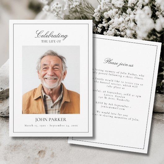 Elegante Minimale Viering van het Leven Funeral Fo Kaart