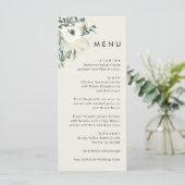 Elegante Minimale Vintage Crème Bloemige Bruiloft Menu (Staand voorkant)
