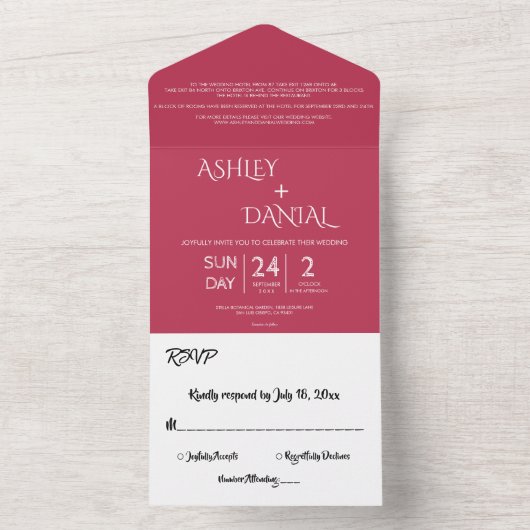 Elegante minimale Viva Magenta moderne chique brui All In One Uitnodiging (Binnen)