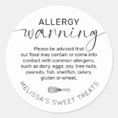 Elegante minimale voedselveiligheidsallergie waars ronde sticker (Voorkant)