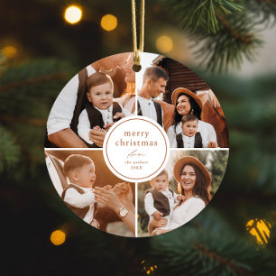 Elegante Minimale Vrolijk Kerst Foto Collage Metalen Ornament