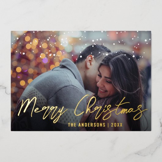 Elegante Minimale Vrolijk Kerstmis Eigen Foto Folie Feestdagenkaart (Voorkant)