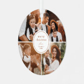 Elegante minimale vrolijke kerst fotocollage metalen ornament (Voorkant links)