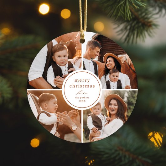 Elegante minimale vrolijke kerst fotocollage metalen ornament