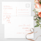 Elegante minimale witte blush roze en perzik bruil briefkaart