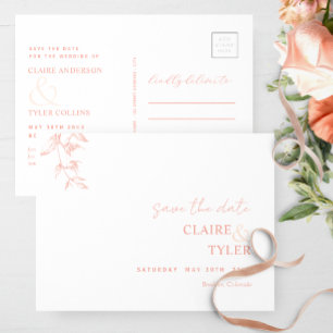 Elegante minimale witte blush roze en perzik bruil briefkaart