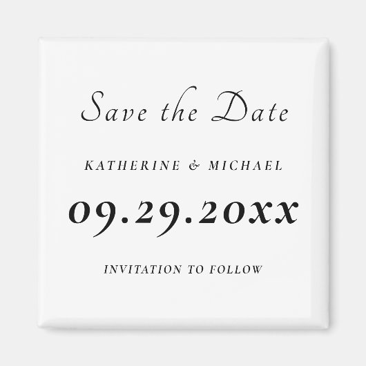 Elegante minimale witte bruiloft save the date magneet (Voorkant)