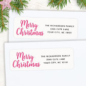 Elegante minimale witte en roze vrolijke kerst etiket