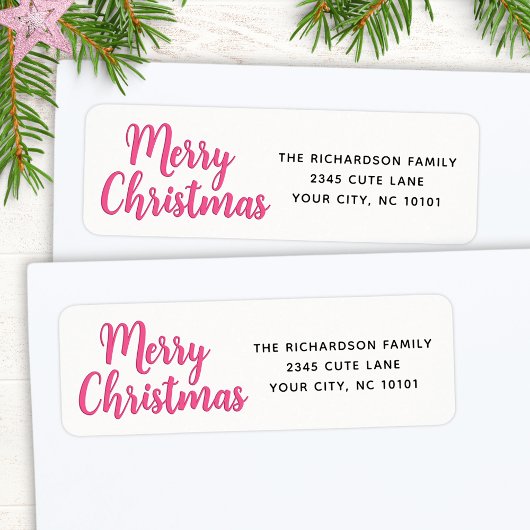 Elegante minimale witte en roze vrolijke kerst etiket