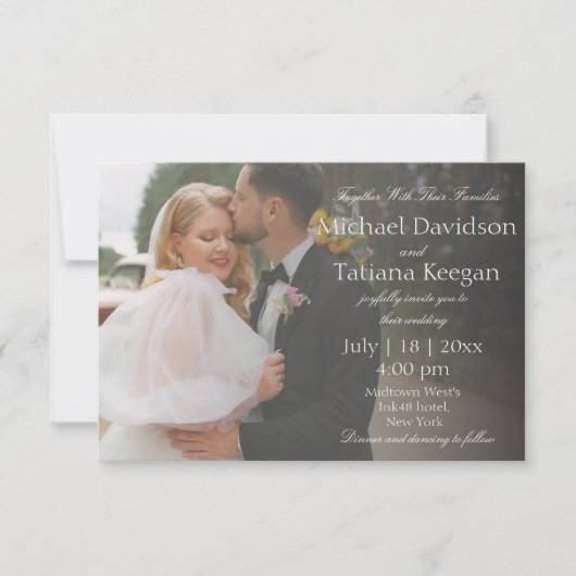 Elegante minimale witte typografie trouwfoto kaart (Voorkant)