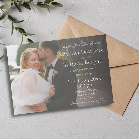 Elegante minimale witte typografie trouwfoto kaart