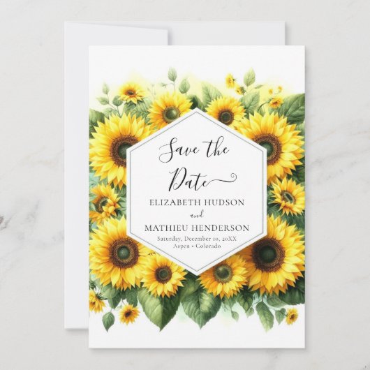 Elegante minimale zonnebloem bruiloft save the date (Voorkant)