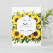 Elegante minimale zonnebloem bruiloft save the date (Staand voorkant)