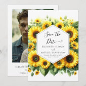 Elegante minimale zonnebloem bruiloft save the date (Voorkant / Achterkant)