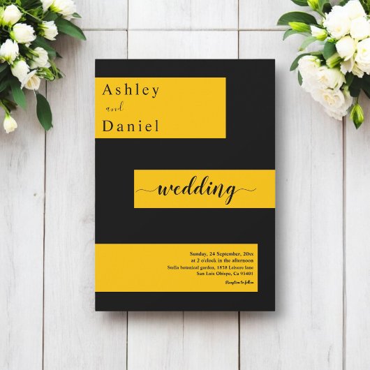 Elegante minimale zwart en goud moderne chique bru kaart