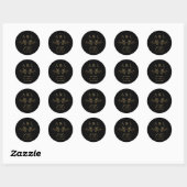 Elegante minimale zwart gouden monogram bruiloft c ronde sticker (Vel)